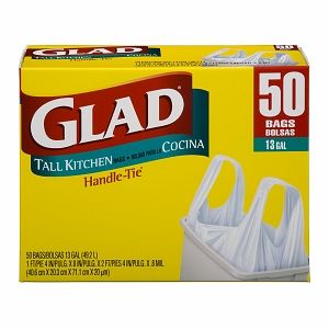 Glad Tall Kitchen Bags Handle Tie 13 Gallon White 50 Ea