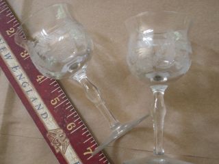  Glass Etched Swags Flowers & Bows Wine Water Stems Glasses Goblets