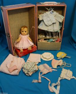 Vintage Vogue Ginette Doll with Case Clothes Diapers Blanket Bonnets