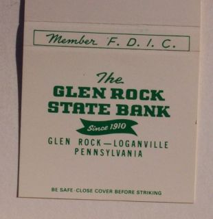1980s Matchbook Loganville State Bank Glen Rock PA York
