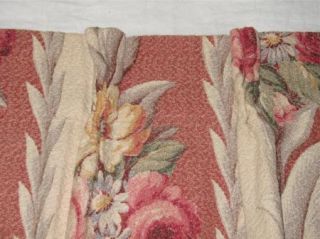 of 4 Vtg Glencourt Pink Rose Floral Barkcloth Fabric Pleated Drape