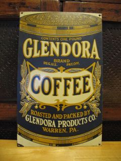 Vintage Tin Sign Advertising  Glendora Coffee Warren PA