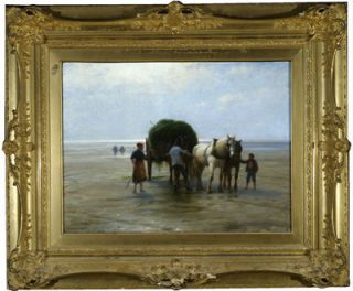 William Edward Norton Horses Impressionist Beach Sailboat Seascape Oil