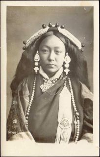 Tibet Thibet Native Sikkim Girl Jewelry 1930s RPPC
