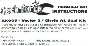 K2 Noleen Pro Flex RK005 Vector 2 Girvin Al Seal Kit