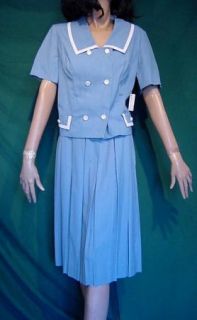 Vintage 60s Gloria Swanson Blue 2 Piece Dress 16