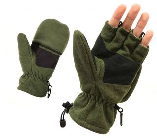New Fleece Gloves Mittens Fingerless Hand Green Medium