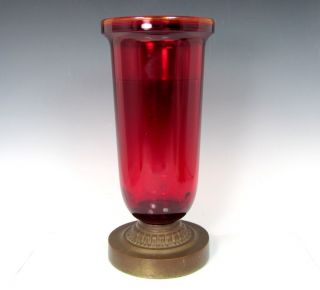 Antique Ruby Red Glass Church Altar Candleholder LG Sanctuary Bronze