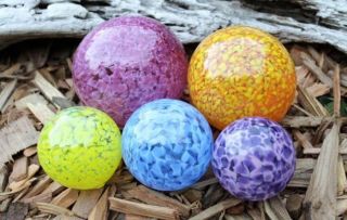  of 5 Mulicolored Hand Blown Glass Floats Gazing Garden Balls