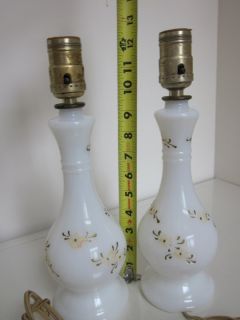 Vintage Pair of Milk Glass Lamps with Hand Painted Designs