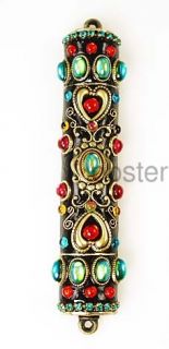 Michal Golan Colorful Cabochon Glass Gold Hearts Crystal Mezuzah w