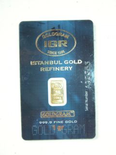  999 9 GOLD BAR FROM THE ISTANBUL REFINERY 24K PURE FINE GOLD IN ASSAY