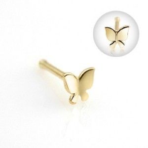 14k Solid Gold Nose Pin Bone Stud Studs Ring Butterfly