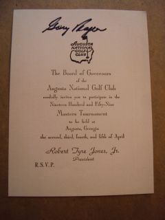 GARY PLAYER AUTOGRAPHED AUGUSTA INVITE CARD JACK NICKLAUS MOMENTOS