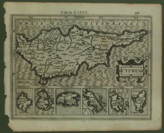 Cyprus Rhodes Greek Islands 1608 Mercator Hondius Antique Map 1st