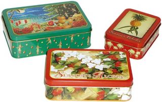 Vintage Hawaiian Holiday Gift Tin Box Set Hawaii Season