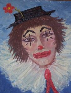 RARE Signed Germain Circus Clown Portrait Oil Painting