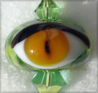 Jinx Garza Lampwork Green Glass Evil Eye Bead Pendant 20303