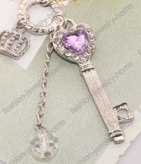  Clear Crystal Heart Key Crown Silver Gold Pendant Necklace
