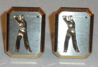  Gold Plated Silver Mens 1 Golfer Swivel Cufflinks Golf Golfing