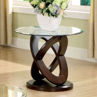 Atwood Dark Walnut Finish Glass Top End Table