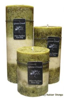Goose Creek Tri Colored Pillar Candle Meadow Fragrance, You Pick Size