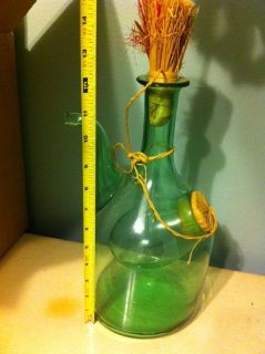 Vintage Retro Blown Green Glass Decanter with Ice Pocket