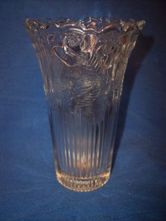 inch Crystal Glass Rose Pattern Vase Borgonovo Italy