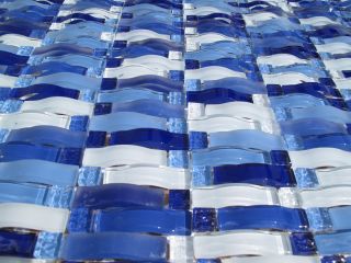 Blue Curved Mosaic Glass Tile Kitchen Backsplash Bathroom Shower