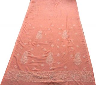 Salmon Vintage Sari Pure Georgette Quilt Kantha Stitch Thread