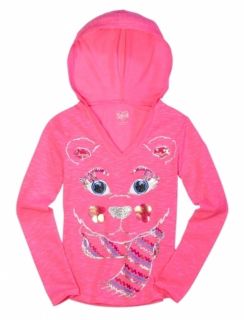  Sequin Polar Bear Face Hoodie Graphic Tee Top 6 8 10 12 14 New