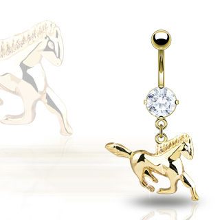Gold Plated Horse Dangle Belly Navel Rings Body Jewelry