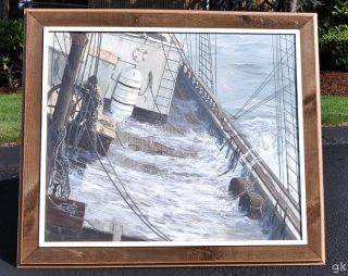 Gorgeous Gerald A Robillard Nautical SHIP Framed Oil Painting on