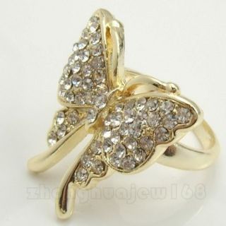  Sapphire CZ 10KT Real Yellow Gold Filled Butterfly RING A4831