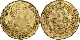 1788 C Spanish Gold Coin Carlos III 1759 1788 Monarchi 8 Escudo SS646