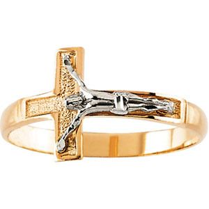 Mens 14k Yellow White Gold Crucifix Cross Ring Sz 10