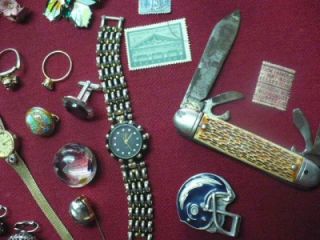Junk Drawer Lot Gold Vintage Pocketknife Jewelry Automatic Lighters