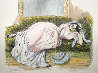 Grandville Des Animaux 1842 Hand Col Print Lazy Cat