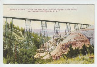  Canyon Trestle RR Bridge ID Idaho Postcard Lewiston Grangeville Train