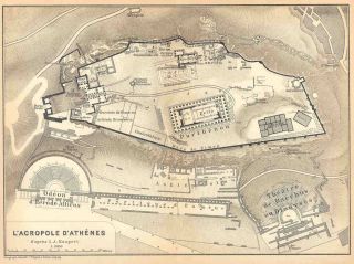 Greece Athens Acropolis Old Antique City Plan Map 1909