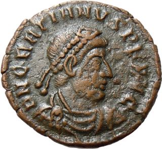 Gratian AE3 Emperor Dragging Captive Mint Siscia Gloria RARE Roman
