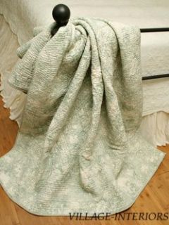 Chandler Green Toile de Jouy Quilt Throw Table Topper