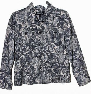  Jacket by Eden Court Navy Gray Tapestry Print s Runs Big