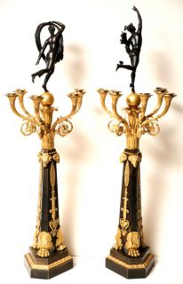 Pair Antique French Empire Ormolu Bronze Candelabra After Giambologna