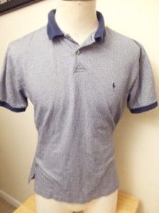 Polo Ralph Lauren Herringbone Stripe Navy Pima Cotton Polo Shirt Size
