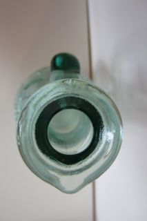Vintage Green Glass Bottle Made in Spain 8 inches Fruit Pattern