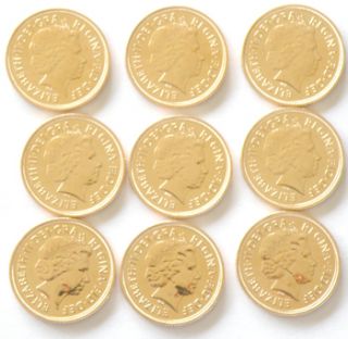 Lot of 9 2012 Queen Elizabeth Gold Sovereign Coins