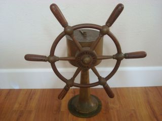Vintage John Hastie of Greenock Brass SHIP or Boat Wheel and Pedestal