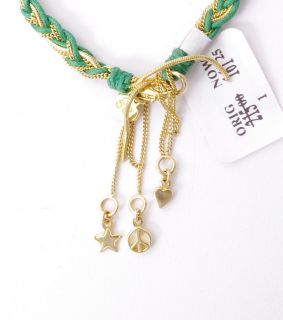 215 Good Charma Emerald String Woven w Chain Charm Dangle on Bracelet
