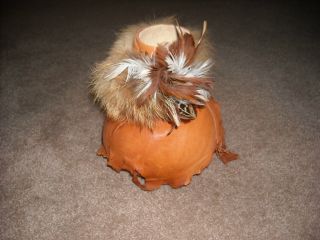 Authentic Leather Feather Covered Gourd